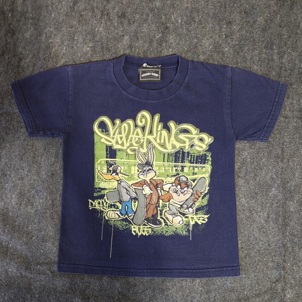 Vintage 90s Looney Tunes Style Kings T Shirt Hip Hop Bugs Bunny Taz Navy Blue S
